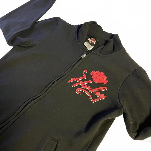 Harley-Davidson Black Full-Zip Jacket Sweatshirt Woman’s Medium with Red Logo - Picture 5 of 6